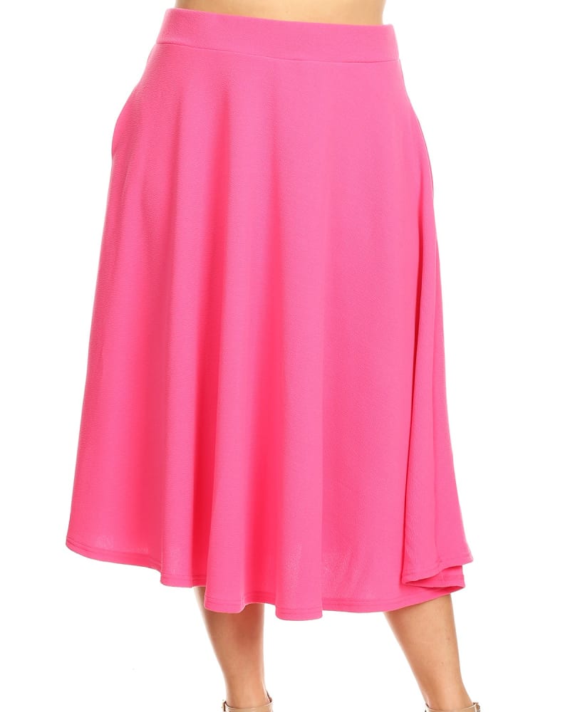 Front of a model wearing a size 3X Tasmin Flare Midi Skirt in Fuchsia by White Mark. | dia_product_style_image_id:249219